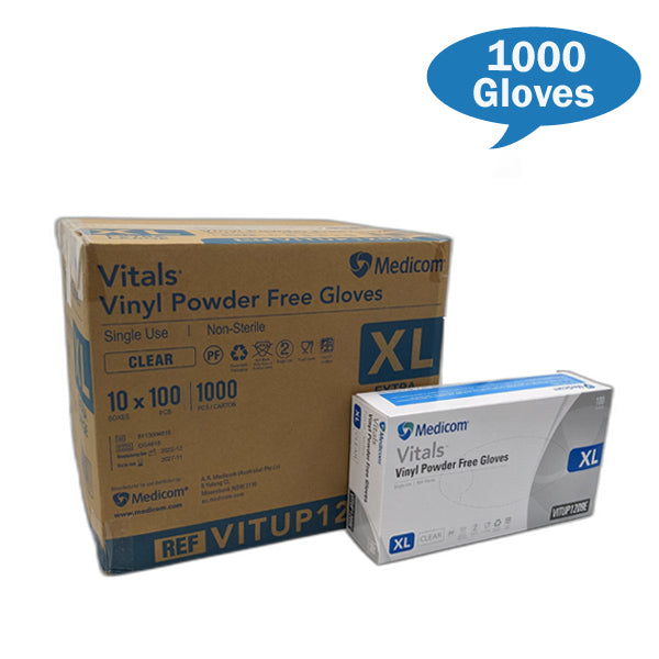Medicom Vital Clear Vinyl Gloves Powdered Free Extra-Large Size Carton Quantity | Crystalwhite Cleaning Supplies