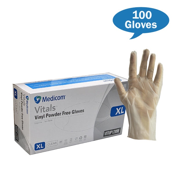 Medicom Vital Clear Vinyl Gloves Powdered Free Extra-Large Size Box | Crystalwhite Cleaning Supplies