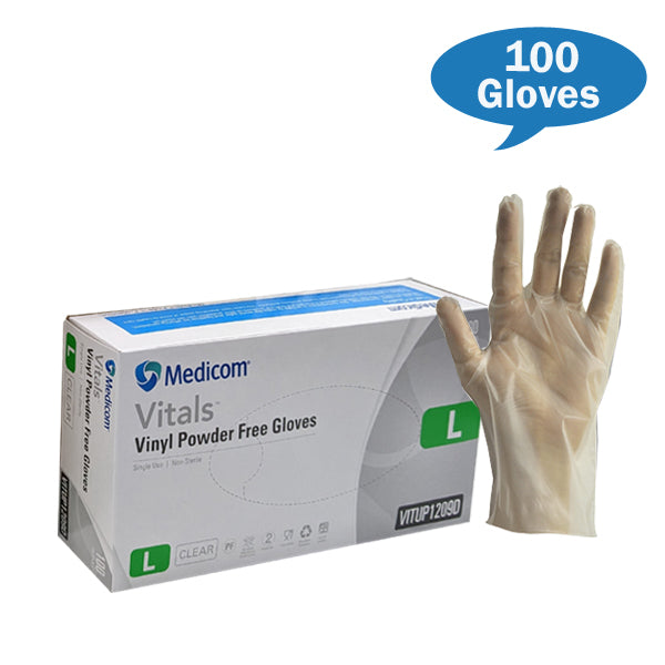 Medicom Vital Clear Vinyl Gloves Powdered Free Large Size Box | Crystalwhite Cleaning Supplies