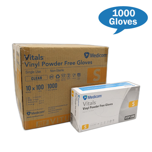 Medicom Vital Clear Vinyl Gloves Powdered Free Small Size Carton Quantity | Crystalwhite Cleaning Supplies