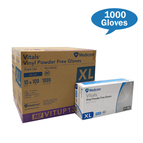 Medicom Vital Blue Vinyl Gloves Powdered Free Extra-Large Size Carton Quantity | Crystalwhite Cleaning Supplies