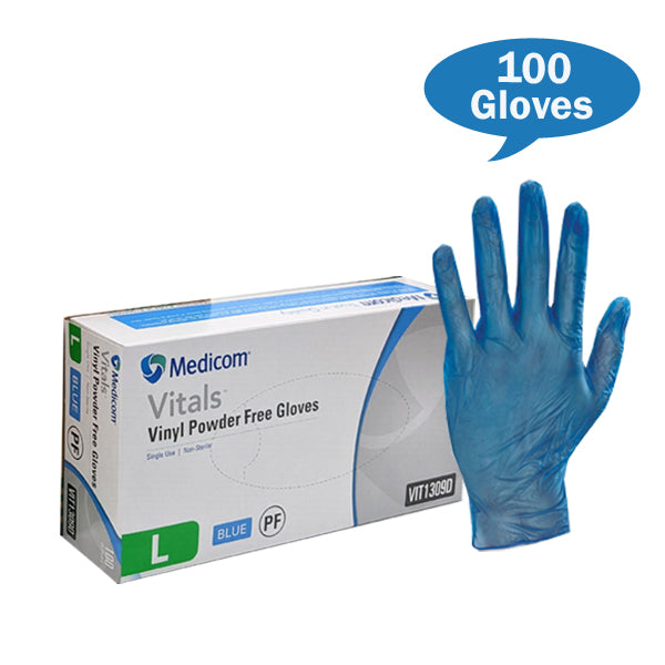 Medicom Vital Blue Vinyl Gloves Powdered Free Large Size Box | Crystalwhite Cleaning Supplies