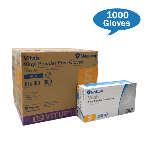  Medicom Vital Blue Vinyl Gloves Powdered Free Small Size Carton Quantity | Crystalwhite Cleaning Supplies 