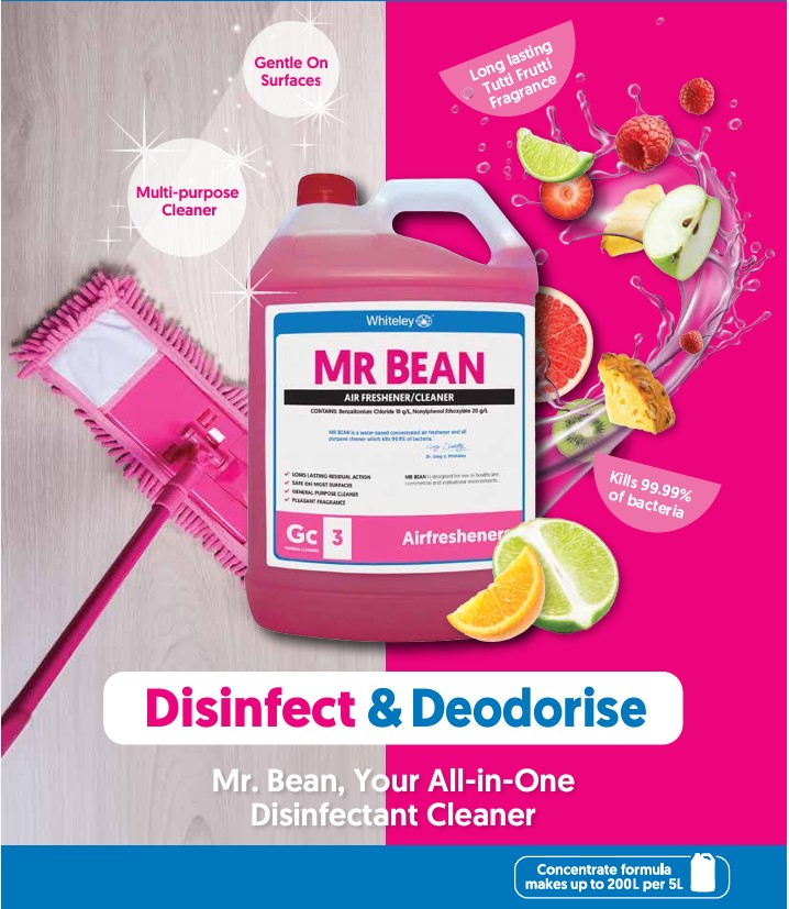 Whiteley | Mr Bean Commercial Grade Disinfectant and Air Freshener Banner | Crystalwhite Cleaning Supplies Melbourne