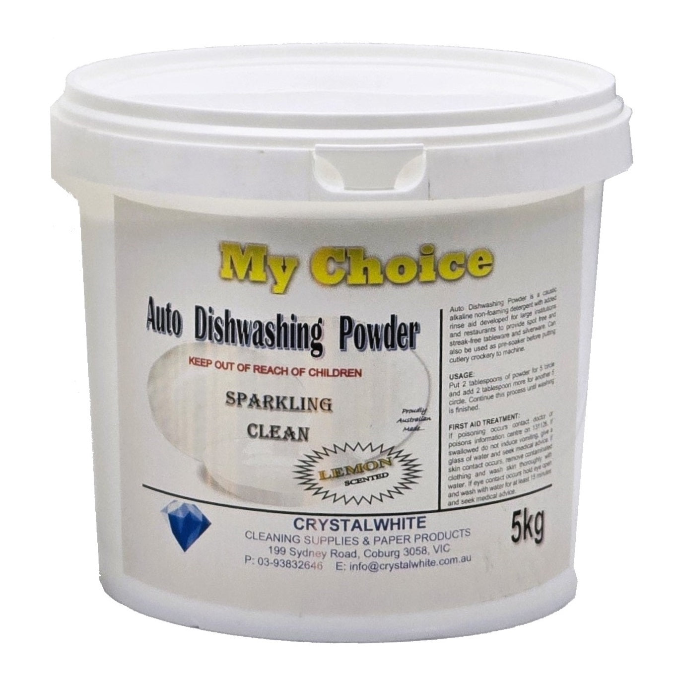 My Choice | Auto Dishwashing Powder 5Kg | Crystalwhite Cleaning Supplies Melbourne