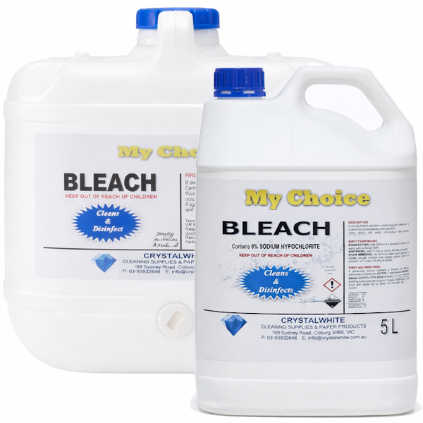 My Choice | Bleach 8% Sodium Hypochlorite | Crystalwhite Cleaning Supplies Melbourne