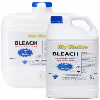My Choice | Bleach 8% Sodium Hypochlorite | Crystalwhite Cleaning Supplies Melbourne