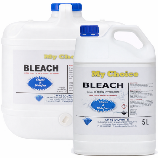 My Choice | Bleach 8% Sodium Hypochlorite | Crystalwhite Cleaning Supplies Melbourne