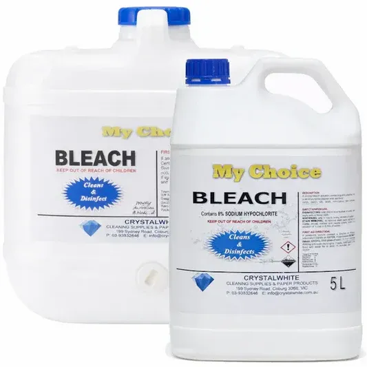 Crystalwhite Cleaning Supplies | My Choice Bleach 8% Chlorine Powerful Whitener and Stain Remover | Crystalwhite Cleaning Supplies Melbourne