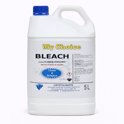 My Choice | Bleach 5Lt 8% Sodium Hypochlorite | Crystalwhite Cleaning Supplies Melbourne