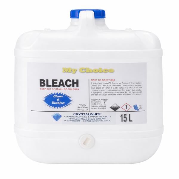 My Choice | Bleach 15Lt 8% Sodium Hypochlorite | Crystalwhite Cleaning Supplies Melbourne