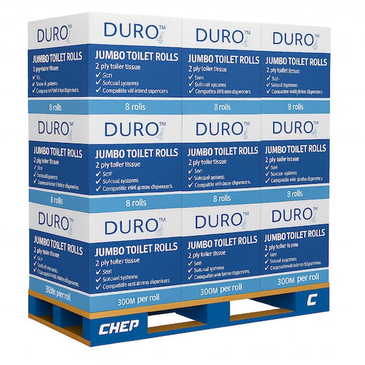 Pallet Deal Caprice Duro | Jumbo Toilet Paper Roll 300V | Crystalwhite Cleaning Supplies Melbourne