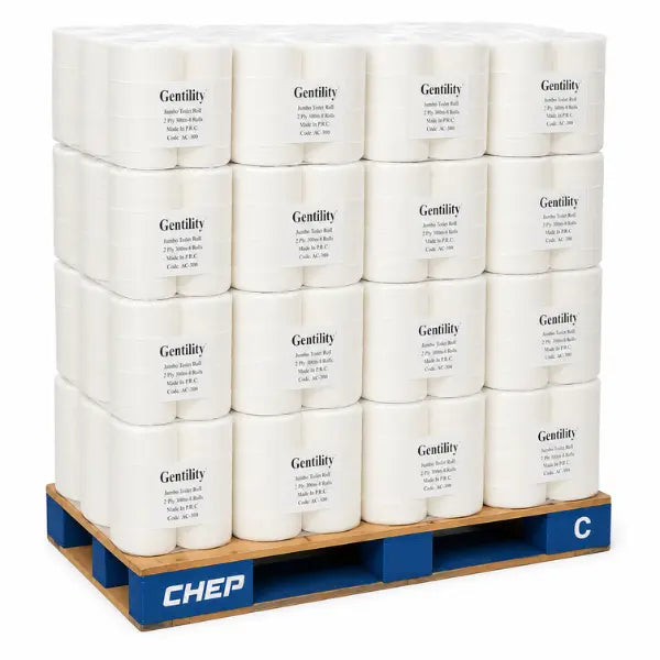 A & C Gentility Paper | Pallet Deal Gentility Jumbo Virgin Toilet Paper 2Ply 8 x 300m Long | Crystalwhite Cleaning Supplies Melbourne