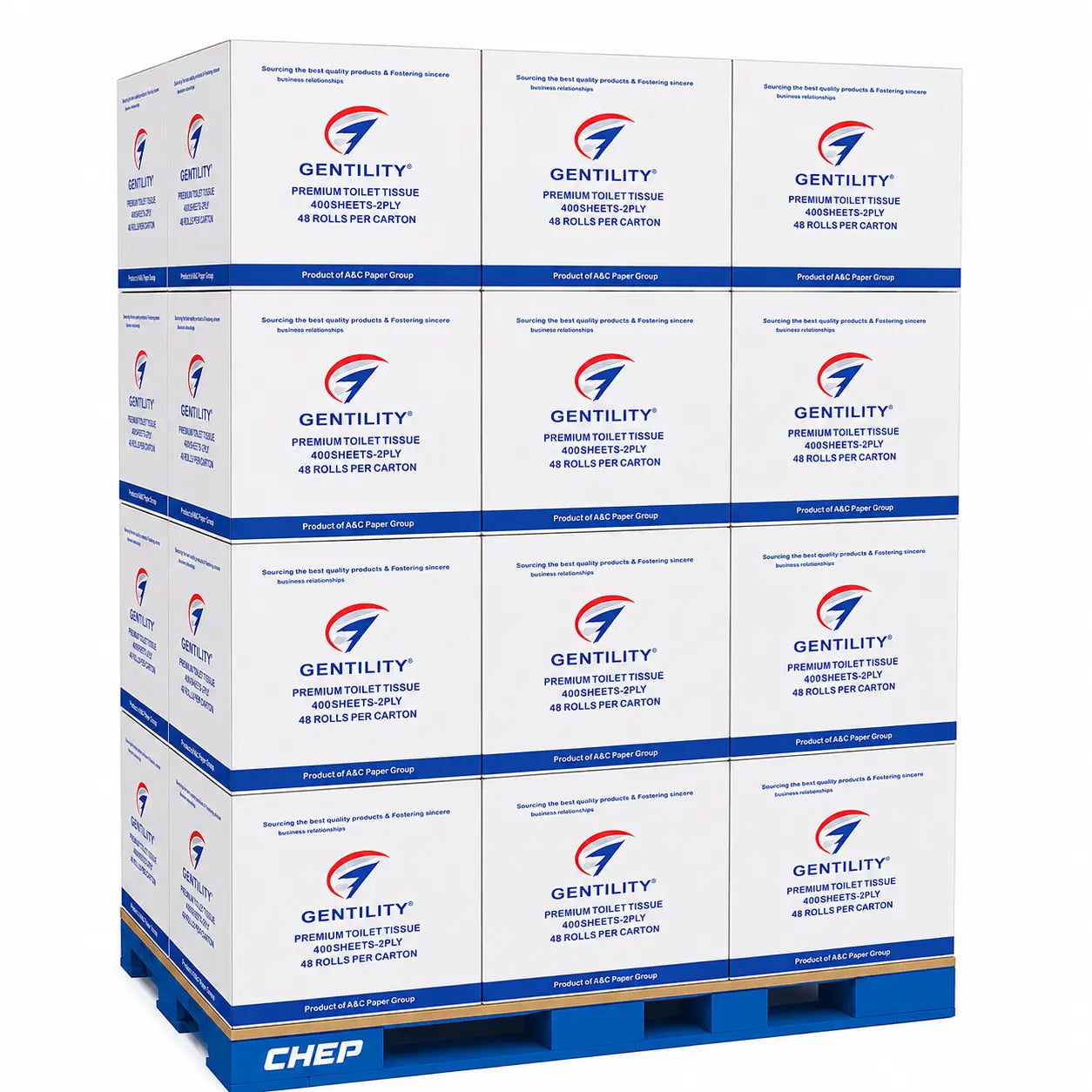 A & C Gentility Paper | Pallet Deal Gentility Premium Toilet Tissue 2 ply 400 Sheets 48 Rolls | Crystalwhite Cleaning Supplies Melbourne