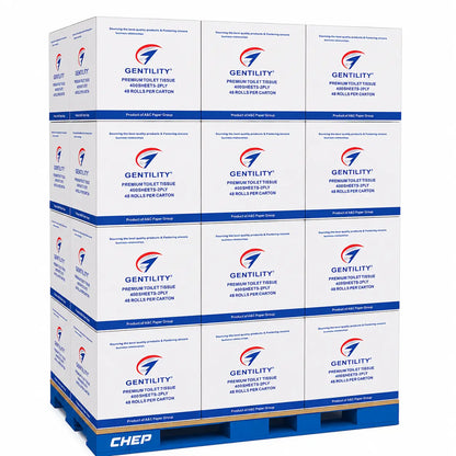 A & C Gentility Paper | Pallet Deal Gentility Premium Toilet Tissue 2 ply 400 Sheets 48 Rolls | Crystalwhite Cleaning Supplies Melbourne