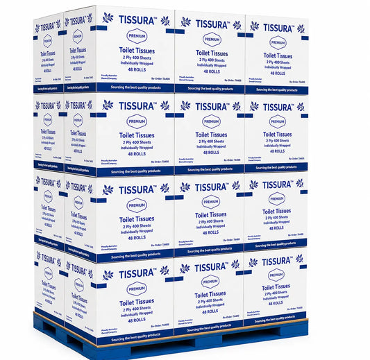 Tissura | Pallet Deal Tissura Premium Toilet Tissue 2 ply 400 Sheets 48 Rolls | Crystalwhite Cleaning Supplies Melbourne