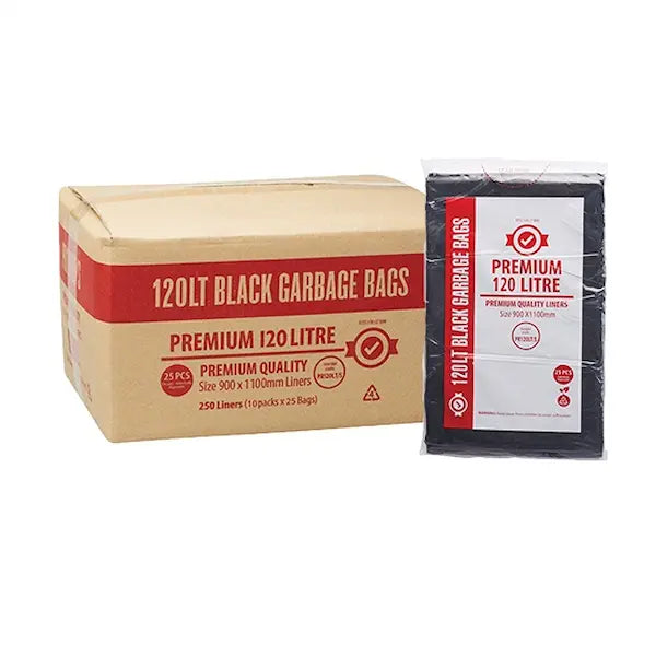 Premium 120Lt Black Bin Liners | 250 Bags