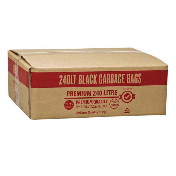 Austar Packaging | Premium 240 Lt Black Rubbish Bin Bags Liner | Crystalwhite Cleaning Supplies Melbourne