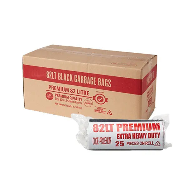 Premium Extra Heavy Duty 82Lt Black Bin Liners Roll | 200 Bags