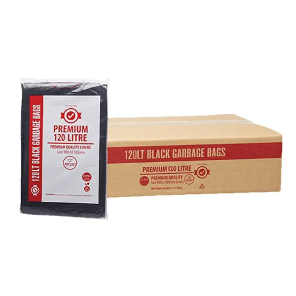 Premium Heavy Duty 120Lt Black Bin Liners | 100 Bags