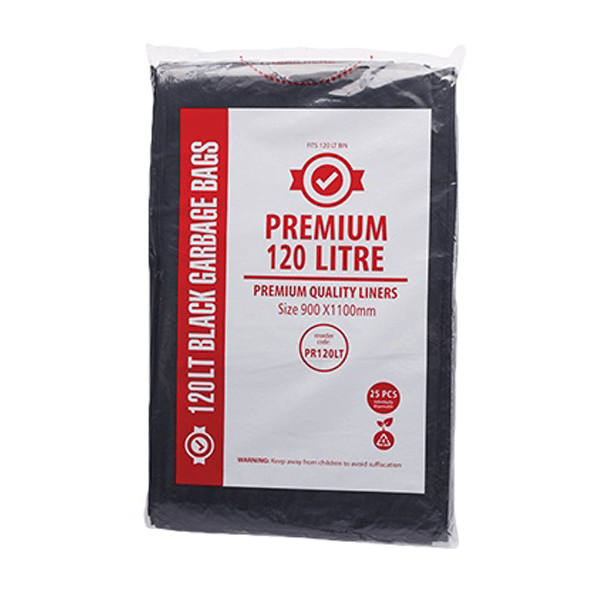 Premium Heavy Duty 120Lt Black Bin Liners Crystalwhite Cleaning Supplies