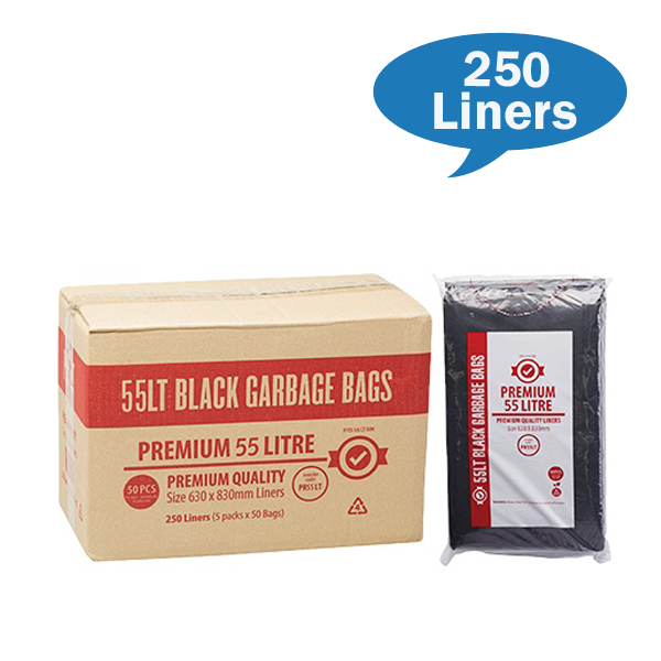 Austar Packaging | Premium 55Lt Black Rubbish Bin Bags Liners | Crystalwhite Cleaning Supplies Melbourne