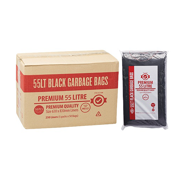 Austar Packaging | Premium 55Lt Black Rubbish Bin Bags Liners | Crystalwhite Cleaning Supplies Melbourne