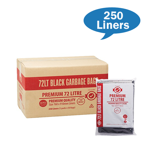 Austar | Premium 72Lt Black Rubbish Bin Bags Liners Carton Quantity | Crystalwhite Cleaning Supplies Melbourne