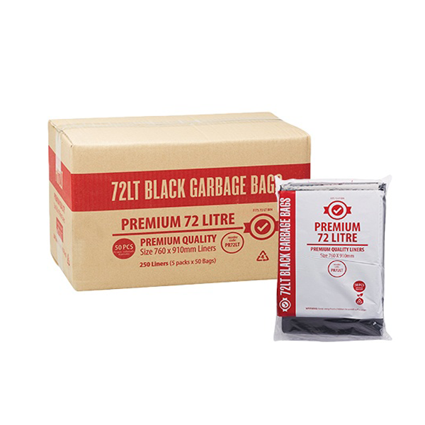 Austar | Premium 72Lt Black Rubbish Bin Bags Liners | Crystalwhite Cleaning Supplies Melbourne