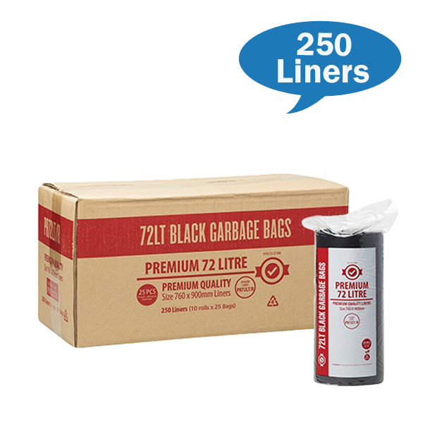 Austar | Premium 72LTR Black Rubbish Bin Bags Liners Carton Quantity | Crystalwhite Cleaning Supplies Melbourne