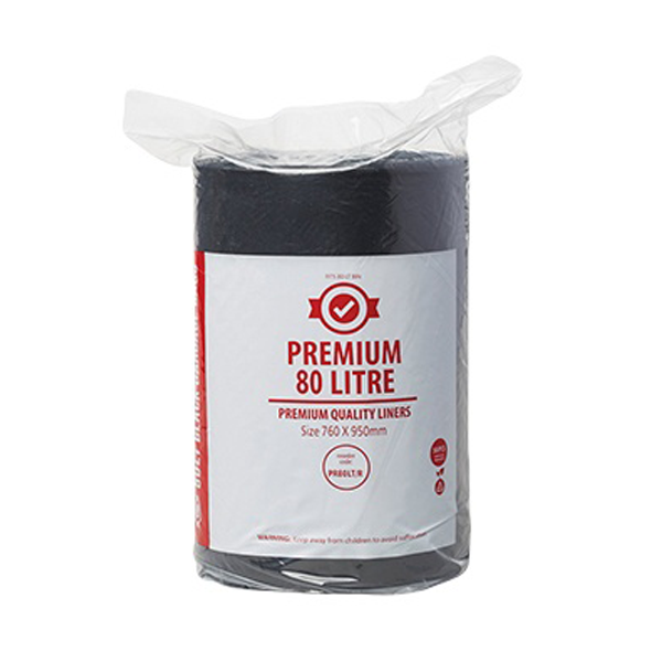 Premium 80LTR Black Rubbish Bin Bags Liners | Crystalwhite Cleaning Supplies Melbourne
