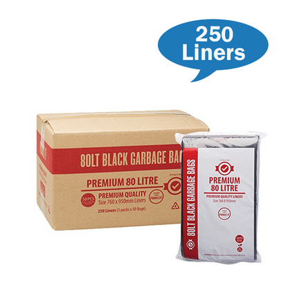 Crystalwhite Cleaning Supplies | Premium 80Lt Black Rubbish Bin Bags Liners Carton Quantity | Crystalwhite Cleaning Supplies Melbourne