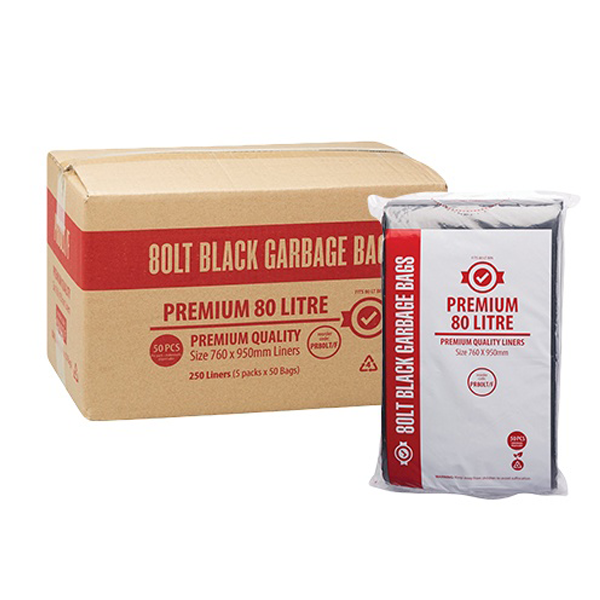 Crystalwhite Cleaning Supplies | Premium 80Lt Black Rubbish Bin Bags Liners | Crystalwhite Cleaning Supplies Melbourne