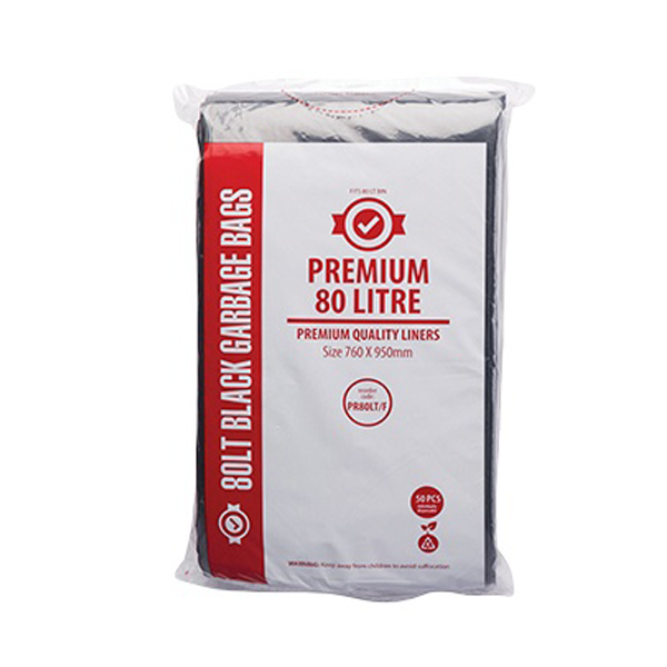 Crystalwhite Cleaning Supplies | Premium 80Lt Black Rubbish Bin Bags Liners | Crystalwhite Cleaning Supplies Melbourne