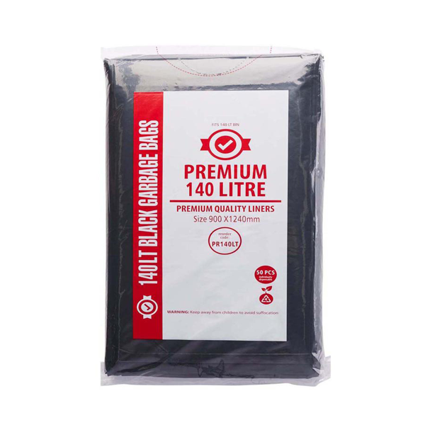 Premium 140Lt Extra Heavy Duty Black Rubbish Bin Bags Liners | Crystalwhite Cleaning Supplies Melbourne