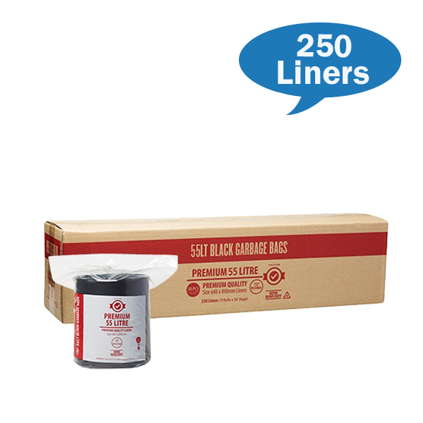 Austar Packaging | Premium 55Lt EHD/R Black Rubbish Bin Bags Liners | Crystalwhite Cleaning Supplies Melbourne