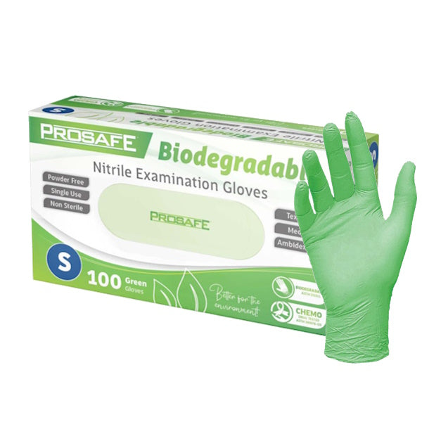 Prosafe | Green Nitrile Small Biodegradable Examination Gloves | Crystalwhite Cleaning Supplies Melbourne