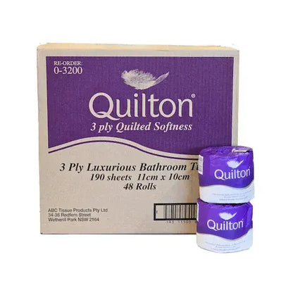 Queensland Tissue Products | Quilton Super Premium 3 Ply Toilet Paper 48 Rolls Individually Wrapped | Crystalwhite Cleaning Supplies Melbourne
