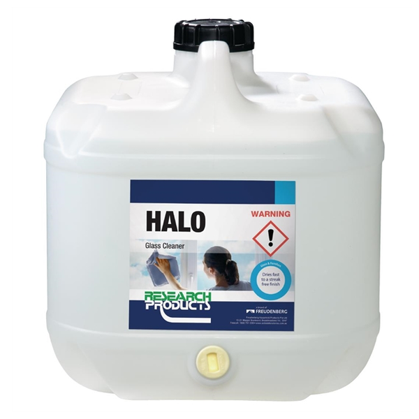 Research Products | Halo Fast Dry Glass Cleaner 15Lt | Crystalwhite Cleaning Supplies Melbourne