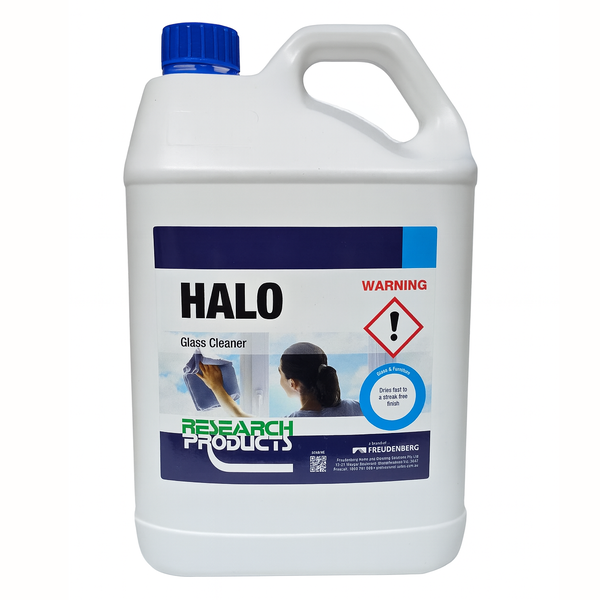 Research Products | Halo Fast Dry Glass Cleaner 5Lt | Crystalwhite Cleaning Supplies Melbourne
