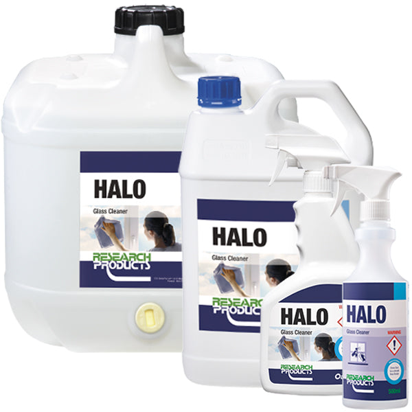 Research Products | Halo Fast Dry Glass Cleaner Group | Crystalwhite Cleaning Supplies Melbourne