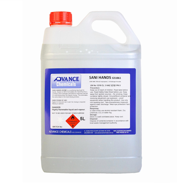 Advance Chemicals | Sani Hands Sanitiser 5Lt | Crystalwhite Cleaning Supplies Melbourne