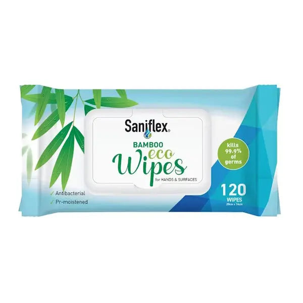 Saniflex Bamboo Eco Wipes for Hands and Surfaces 120 Pack