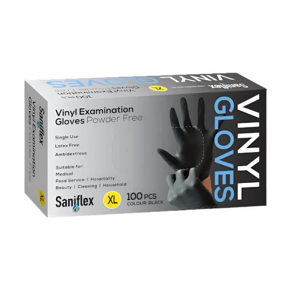 Saniflex | Black Vinyl Gloves Extra Large | Crystalwhite Cleaning Supplies Melbourne
