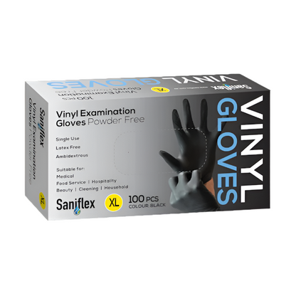 Saniflex | Black Vinyl Gloves Extra Large | Crystalwhite Cleaning Supplies Melbourne