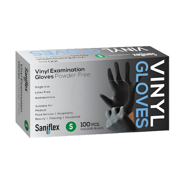 Saniflex | Black Vinyl Gloves Small | Crystalwhite Cleaning Supplies Melbourne