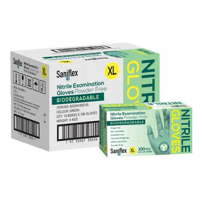 Saniflex | Green Nitrile Biodegradable Examination Gloves XL Box | Crystalwhite Cleaning Supplies Melbourne