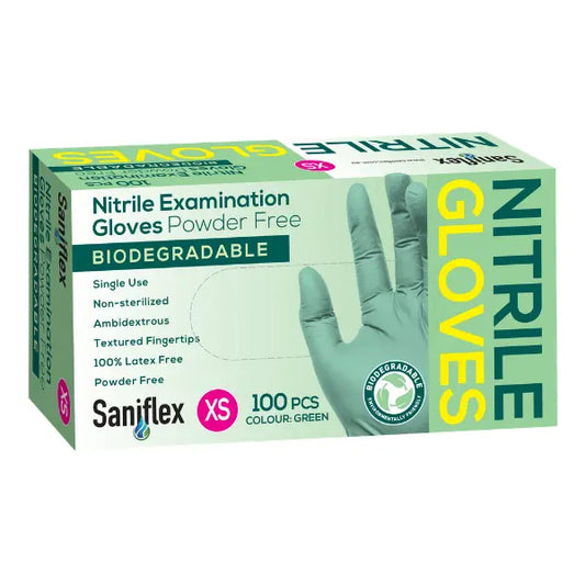 Saniflex | Green Nitrile Biodegradable Examination Gloves Extra Small | Crystalwhite Cleaning Supplies Melbourne