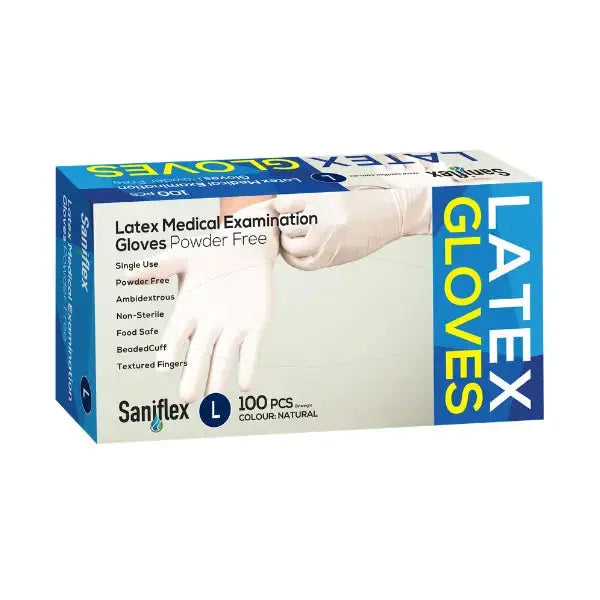 Saniflex | Latex Disposable Gloves | Natural and Powder Free | Crystalwhite Cleaning Supplies Melbourne.