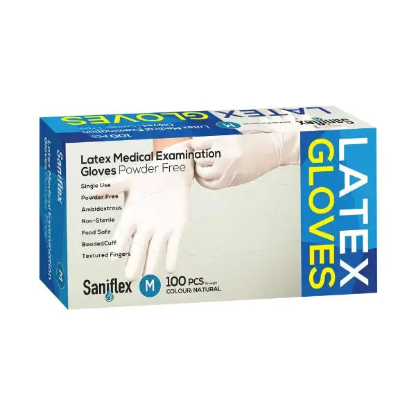 Saniflex | Latex Disposable Gloves | Natural and Powder Free | Crystalwhite Cleaning Supplies Melbourne.